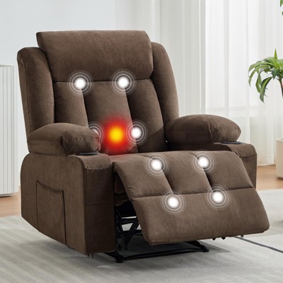 Recliner Chair, Manual Reclining Sofa with Massage and Heat, Comfy Overstuffed Rocking Chair with Side Pockets