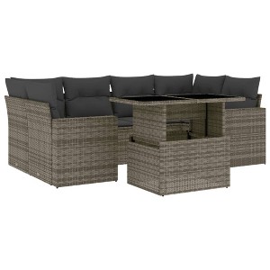 vidaXL Patio Sofa Set with Cushions Outdoor Furniture 7 Piece Poly Rattan - Gray without storage - 1 of 4