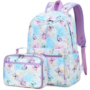 Kids Backpack for Girls Butterfly Preschool Bookbag with Lunch Box Kindergarten School Bag Set for Young Elementary Students (purple) - 1 of 4