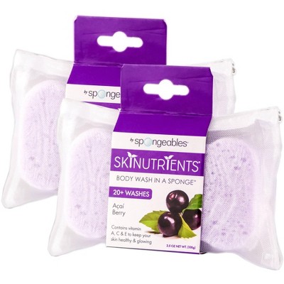 Spongeables Skin Nutrients Body Wash In A Sponge - Acai Berry (PACK OF 2)