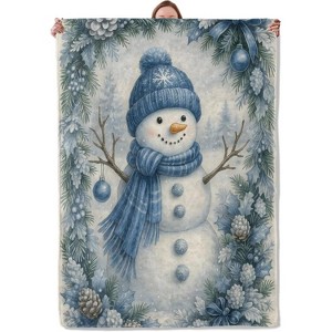 Lomsoe Blue Snowman Blanket Gifts for Women Adults Girls Kids, Cute Snowman Santa Hats Flannel Blankets for Bedroom, Camping, Couch - 1 of 3