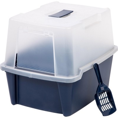 Photo 1 of [used] IRIS USA Large Hooded Litter Box with Scoop and Grate, Blue