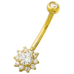 Jewelry Avalanche Women's 14K Gold Lotus Flower 14G Belly Button Ring with 0.45cttw Round Moissanites - 1 of 4