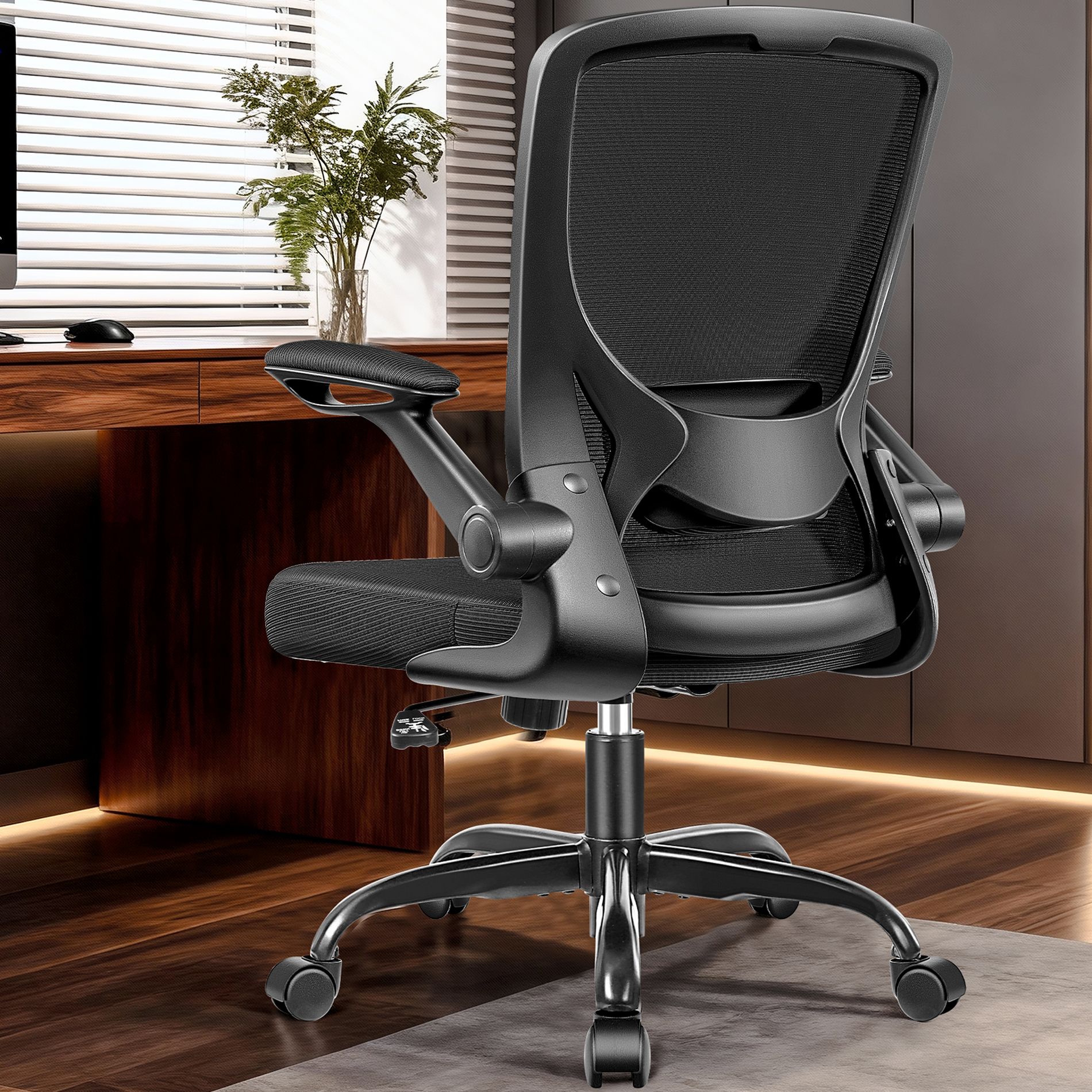 KERDOM Ergonomic Office Chair, Mesh Computer Desk Chair with Adjustable Back Lumbar Support and Armrests, Black