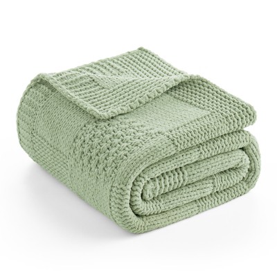 Chenille Knit Throw Blanket ，Soft Checkered Texture for Sofa, Bed, and Living Room-Amelie Home
