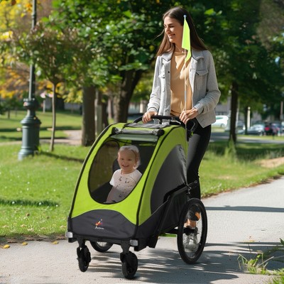 Green and Black Foldable 3-in-1 Child Bike Trailer Stroller