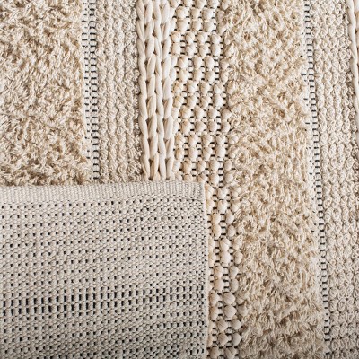 Ivory Striped Handwoven Wool and Cotton Area Rug 4' x 6'