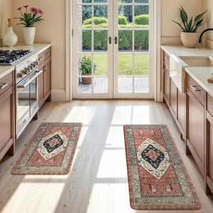 BAGOKIE 2 Pieces Cushioned Anti Fatigue Kitchen Rugs and Mats Set, 17.3"x47"+ 17.3"x29" - 1 of 4