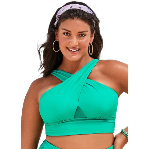 Swimsuits For All Women's Plus Size Longline High Neck Bikini Top - 14,  Green : Target