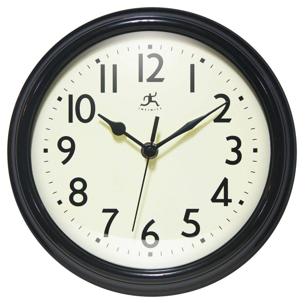 Photos - Wall Clock 9.5" Nostalgic Plastic Clock Black - Infinity Instruments
