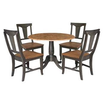 42" Dual Drop Dining Table with 4 Panel Back Chairs Hickory/Washed Coal - International Concepts