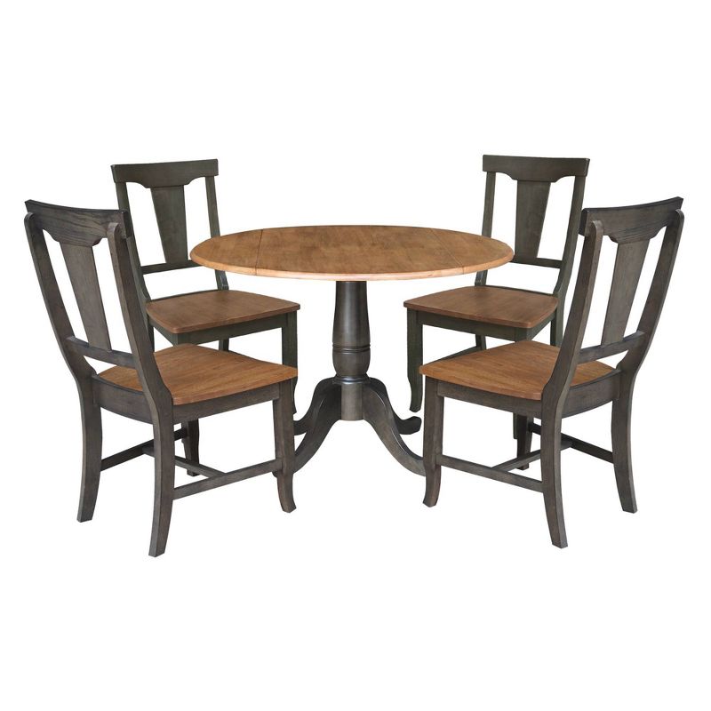 42&#34; Dual Drop Dining Table with 4 Panel Back Chairs Hickory/Washed Coal - International Concepts, 1 of 11