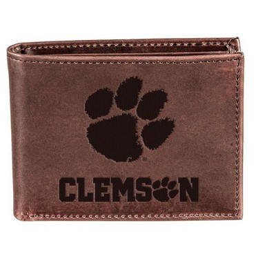 Evergreen NCAA Clemson Tigers Brown Leather Bifold Wallet Officially Licensed with Gift Box