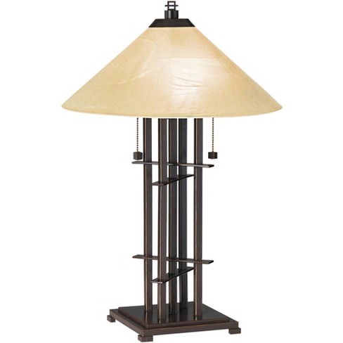 Franklin Iron Works Mission Accent Table Lamp Bronze Cone Alabaster Art Glass Shade For Living Room Family Bedroom Bedside Office Target