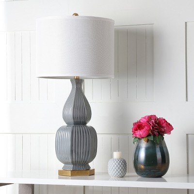 Cleo Gray Ceramic Table Lamp Set with White Shades