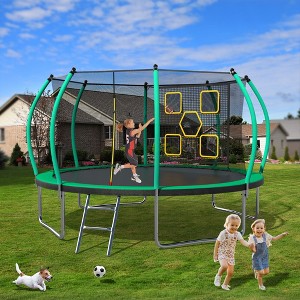 Okak 12/14FT Recreational Kids Trampoline with Enclosure Net, ASTM Approval Outdoor Trampolines with Ladder, Trampoline for Garden, Yard - 1 of 4