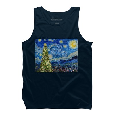 Men's Design By Humans Van Gogh Starry Night - Christmas Tree By bcstudio Tank Top