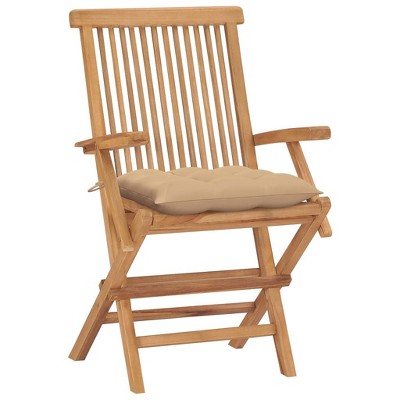 vidaXL 4X Solid Teak Wood Patio Chairs with Beige Cushions - Foldable Garden, Terrace or Patio Seating