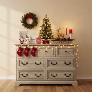 Homy Casa 7-Drawer Farmhouse Dresser, Rustic Wood Storage Chest for Bedroom or Entryway, Weathered Gray - 1 of 4