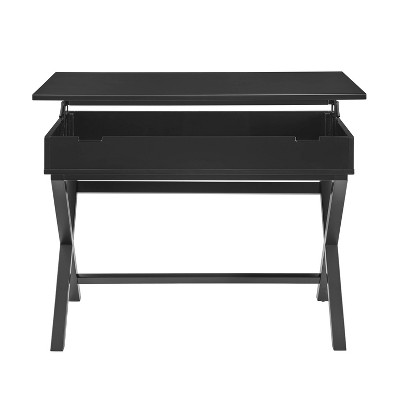 Black Wood Lift-Top Standing Desk with Drawer and Keyboard Tray