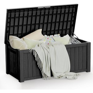 MaseiKar 120 Gallon Waterproof Deck Box, Lockable Resin Storage Box for Patio Furniture Cushions Garden Tools and Outdoor Delivery Storage, Coffee - 1 of 4