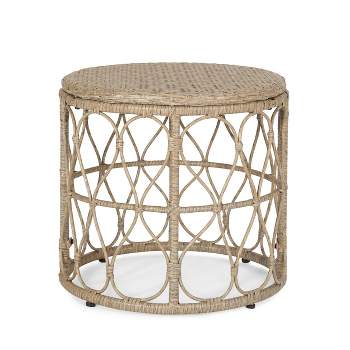 Bruce Outdoor Wicker Round Side Table Light Brown - Christopher Knight Home
