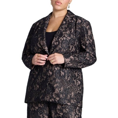 ELOQUII Women's Plus Size Contrast Lining Lace Blazer