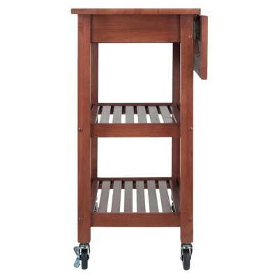 Transitional Walnut Kitchen Cart with Drop Leaf and Storage