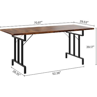 70.87'' Rustic Brown Reclaimed Wood Dining Table with Black Iron Legs