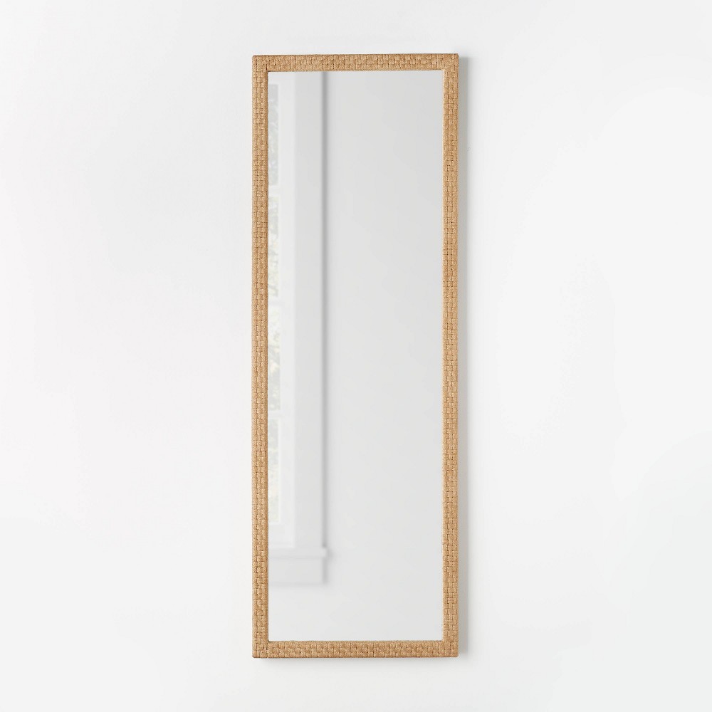 22" x 65" Woven Check Full Length Mirror Natural - Threshold™ designed with Studio McGee: Linen Frame, Wall Mounted, Modern Decor