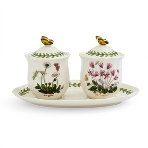 Portmeirion Botanic Garden Bouquet 3-Piece Jam Jar Set - Condiment Bowls with Lid & Tray, Assorted Floral & Butterfly Design - 1 of 4