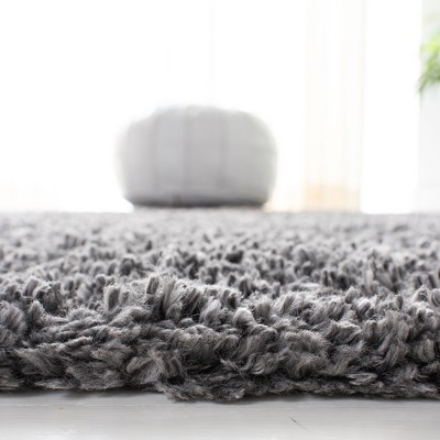 Gray Rectangular Hand-knotted Shag Area Rug