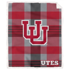 NCAA Utah Utes Plaid Steel Royal Plush Faux Shearling Blanket - 1 of 2