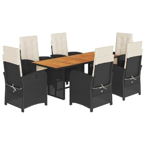 vidaXL 7 Piece Garden Dining Set with Cushions Black Poly Rattan Chairs and Acacia Table Outdoor Furniture for Relaxing On Patio Or - 1 of 4