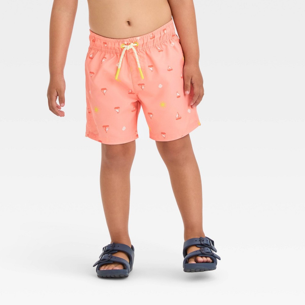 Photos - Swimwear Toddler Boys' Swim Board Trunks - Cat & Jack™ Orange 3T: Tropical Print, U
