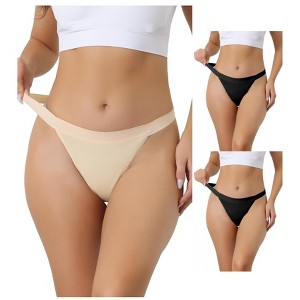 Allegra K Women's Breathable Soft Stretch 4 Layers Mid-Waisted Thongs 3 Packs - 1 of 4
