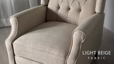 Light Sky Tufted Fabric Recliner with Wood Legs