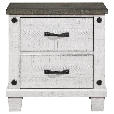 Distressed Gray and White 2-Drawer Pine Wood Nightstand