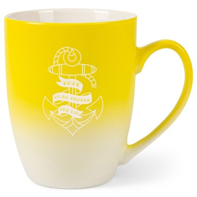 100 North Nautical 10 Ounce Yellow and White Two Toned Ombre, Comfortably Fits Your Hands, Ceramic Tea Coffee Cup Mug, Hope As An Anchor
