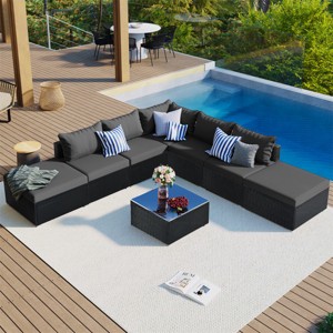 ELJGET 8 Piece Patio Furniture Sets, Modular Garden Conversation Sofa Set with Coffee Table - 1 of 4