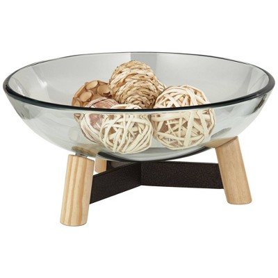 Clear Tempered Glass Decorative Bowl with Black Iron Stand