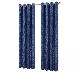 RT Designers Collection Brighton Foil Jacquard Polyester Window Curtain Grommet Panel 52" x 84" Navy - 1 of 4