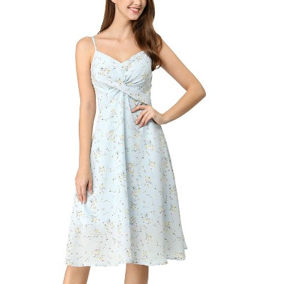 Allegra K Women's Floral Twist Front Knee Length Summer Adjustable Strap Sundresses