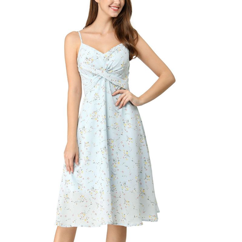 Allegra K Women's Floral Twist Front Knee Length Summer Adjustable Strap Dresses, 1 of 8