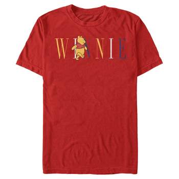 Men's Winnie the Pooh Yellow, White, and Blue Script T-Shirt