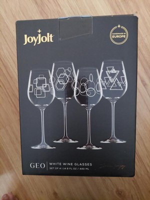 Joyjolt Geo Crystal White Wine Glasses - 14 Oz - Set Of 4 European