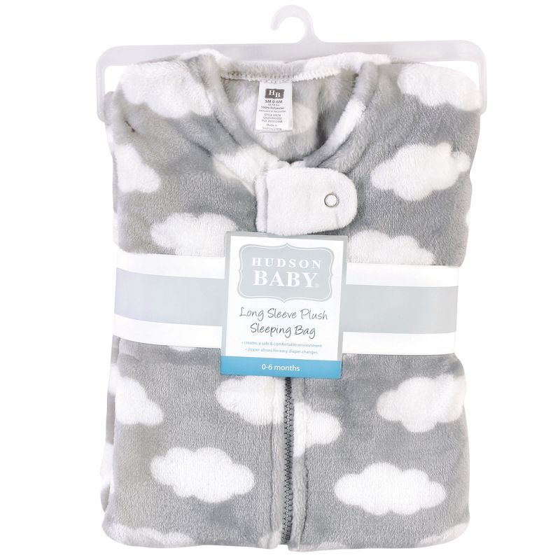 Hudson Baby Infant Plush Sleeping Bag, Sack, Blanket, Gray Clouds, 3 of 4