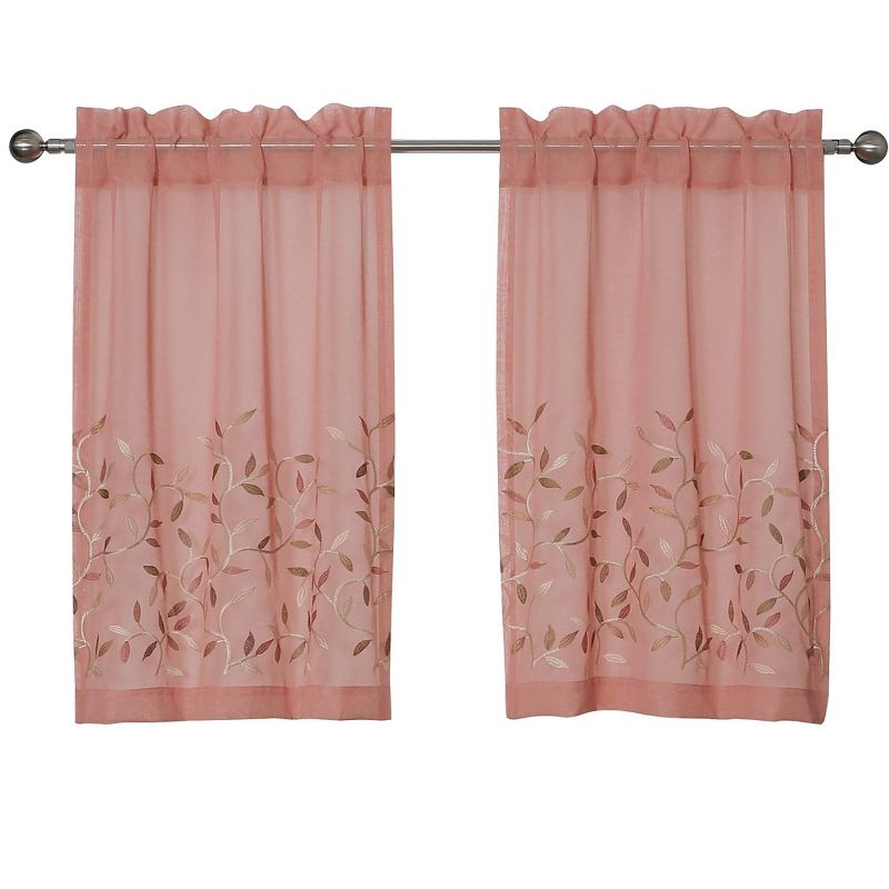 Kate Aurora Shabby Sheer Embroidered Complete 3 Piece Floral Rod Pocket Cafe Kitchen Curtain Tier & Valance Set, 4 of 8