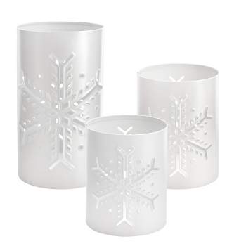 AuldHome Design Snowflake Candle Lanterns for Pillar Candles, 3pc Set; Christmas Holiday Decor Centerpiece Candle Holders