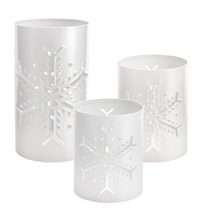AuldHome Design Snowflake Candle Lanterns for Pillar Candles, 3pc Set; Christmas Holiday Decor Centerpiece Candle Holders, 1 of 9